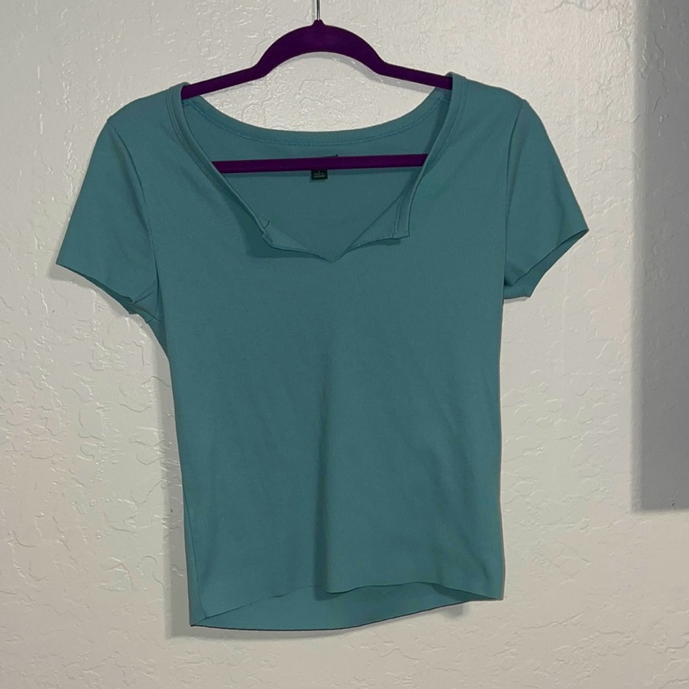 Grayish-Blue V Cut Top